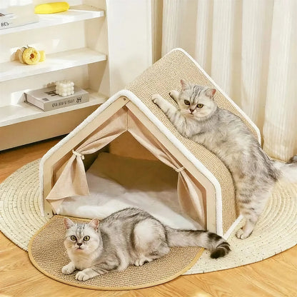 Niche Chat Intérieur en Osier avec Rideau Pour toi Mon chat