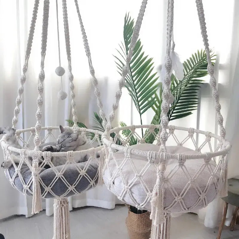 Panier Suspendu Macramé pour Chat Pour toi Mon chat