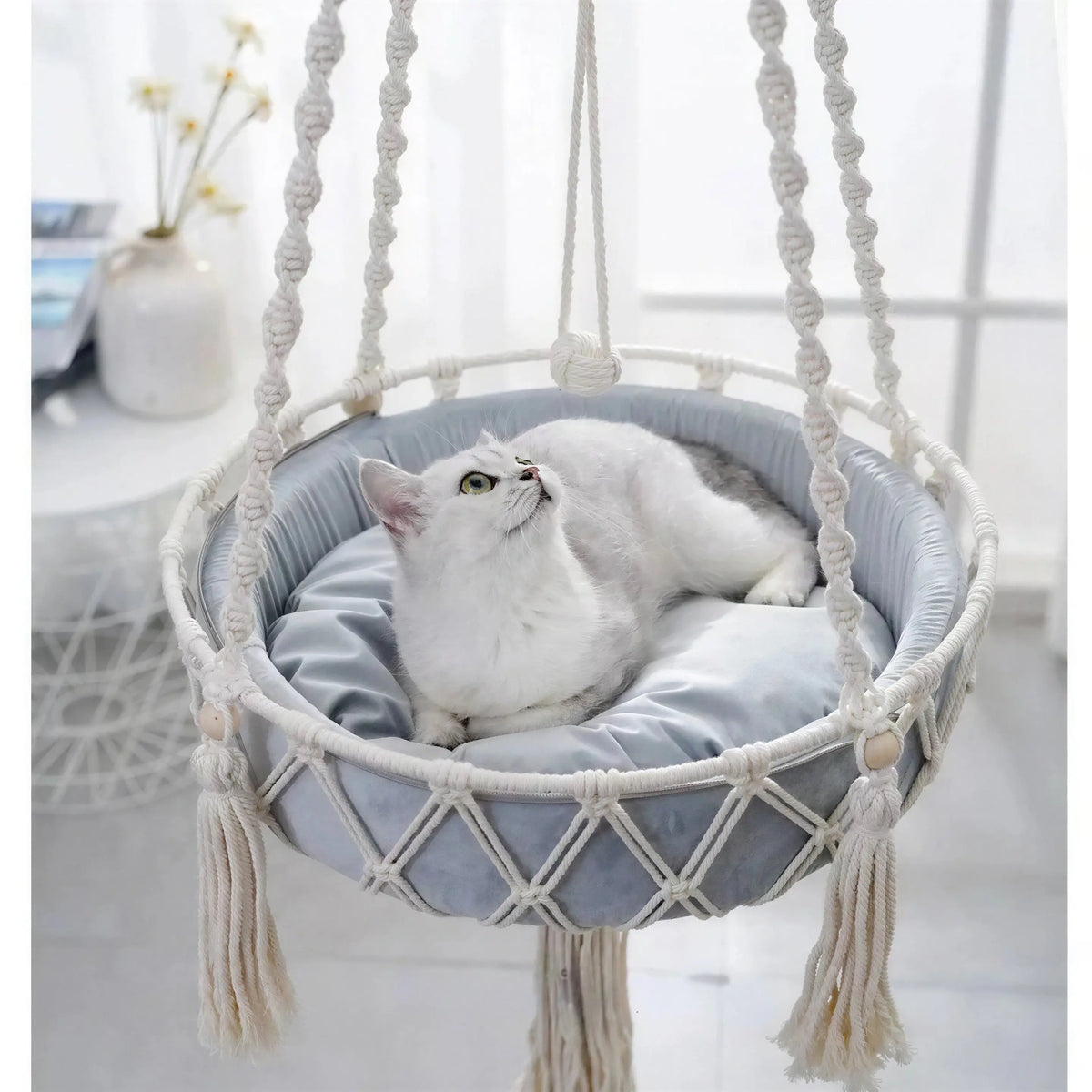 Panier Suspendu Macramé pour Chat Pour toi Mon chat