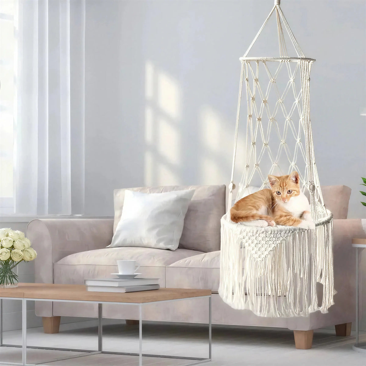 Panier Suspendu Macramé pour Chat Pour toi Mon chat