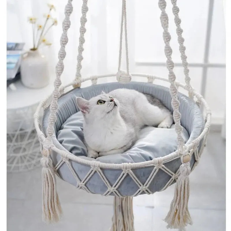 Pet Cat Hammock Swing Bed Bohemian Handwoven Tapestry Cotton Macrame For Home Bedroom Decoration Wall Hanging Without Mat Pour toi Mon chat