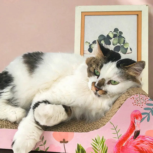 Planche à gratter pour chat en papier ondulé avec dessins de flamands roses Pour toi Mon chat