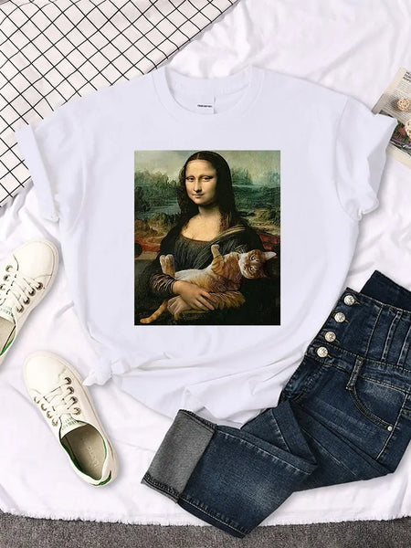 T-shirt Mona Lisa étreignant un chat Pour toi Mon chat