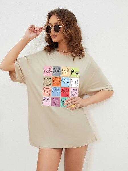 T-shirt collection de chats drôles en coton à col rond pour femme Pour toi Mon chat