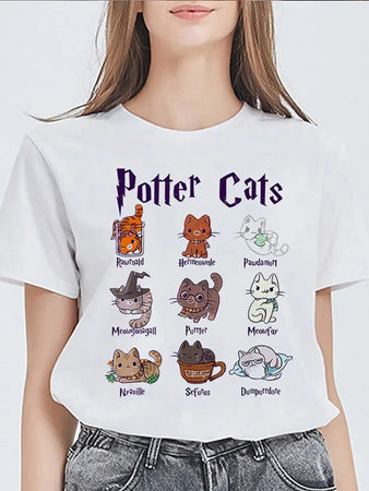 T-shirt manches courtes avec chats imprimés pour femme Pour toi Mon chat