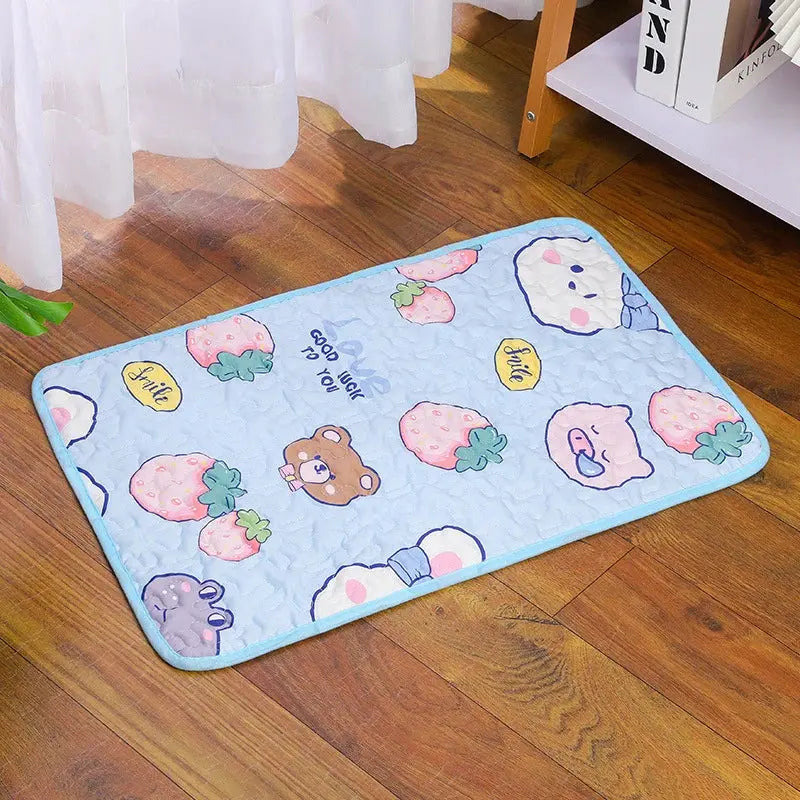 Tapis Rafraichissant Chat avec Motifs d'Animaux et de Fraises