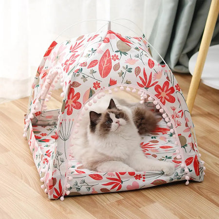 Tente pour chat pliable et portable en maille avec dessins de fleurs et plantes Pour toi Mon chat