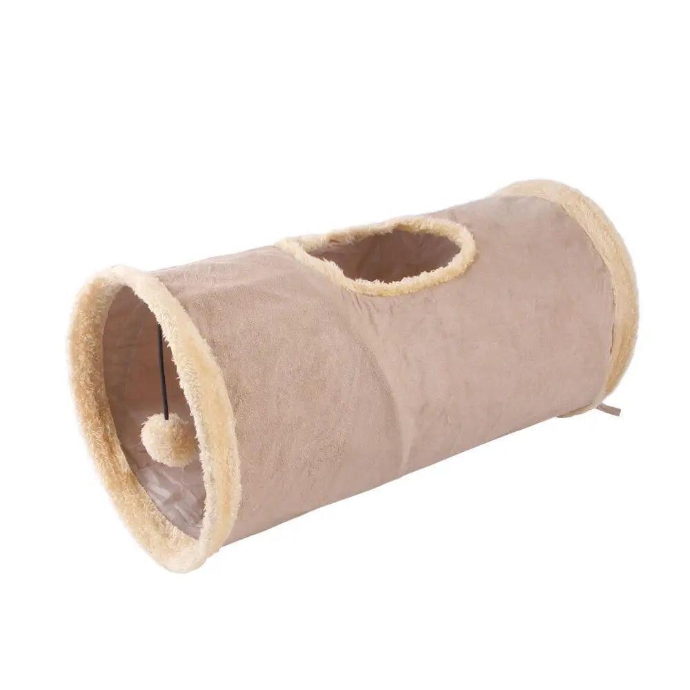Tunnel de jeu pliable avec pompon en tissu suédé pour chat Pour toi Mon chat