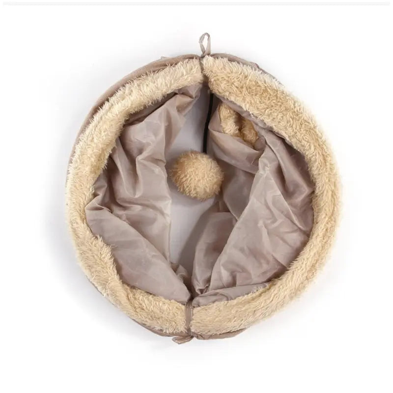 Tunnel de jeu pliable avec pompon en tissu suédé pour chat Pour toi Mon chat