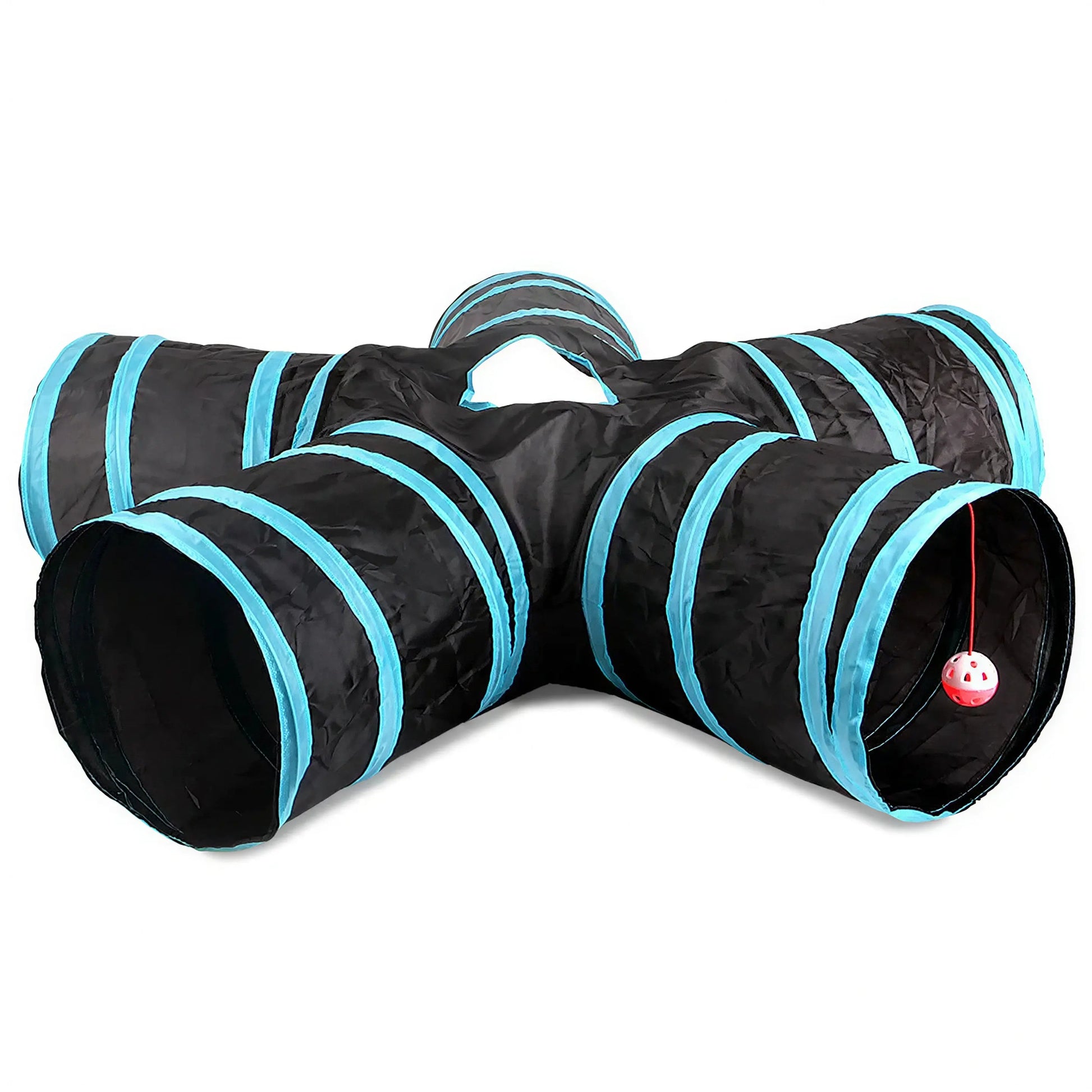 Tunnel de jeu pliable bleu et noir en forme d'étoile à cinq entrées pour chat Pour toi Mon chat
