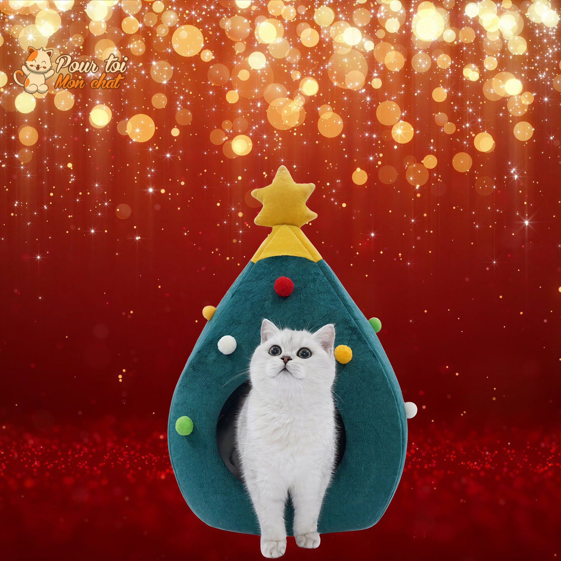 Noël - Niche, lit en forme de Sapin de Noël - MonBeauChatPin™ Pour toi Mon chat
