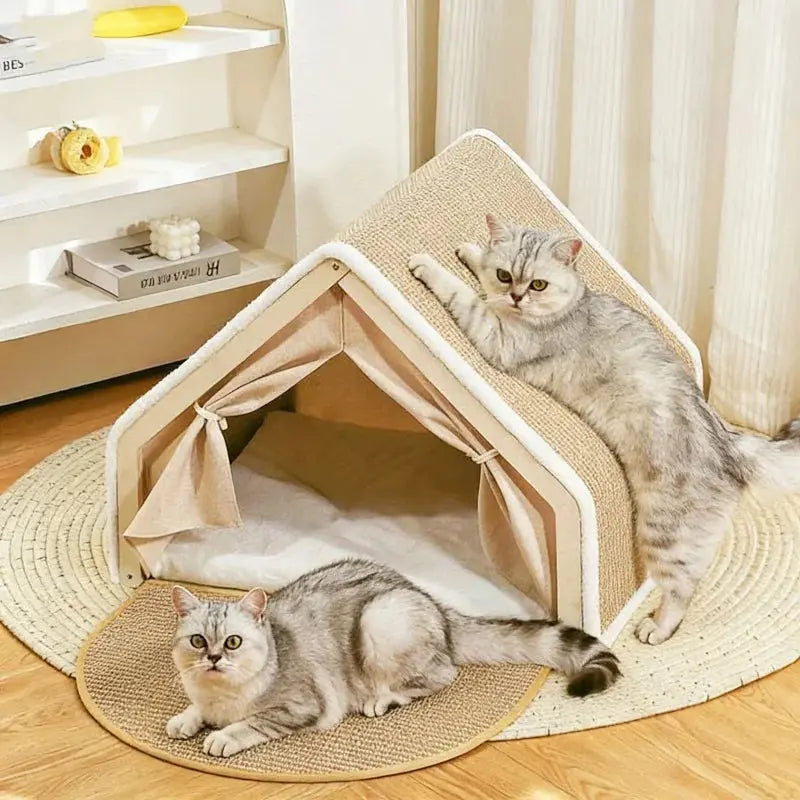 Warm Cat Nest Villa Semi-Enclosed Shell Cat House with Sleeping Bag Scratching Board Sisal Material No Scraps Drop Pour toi Mon chat