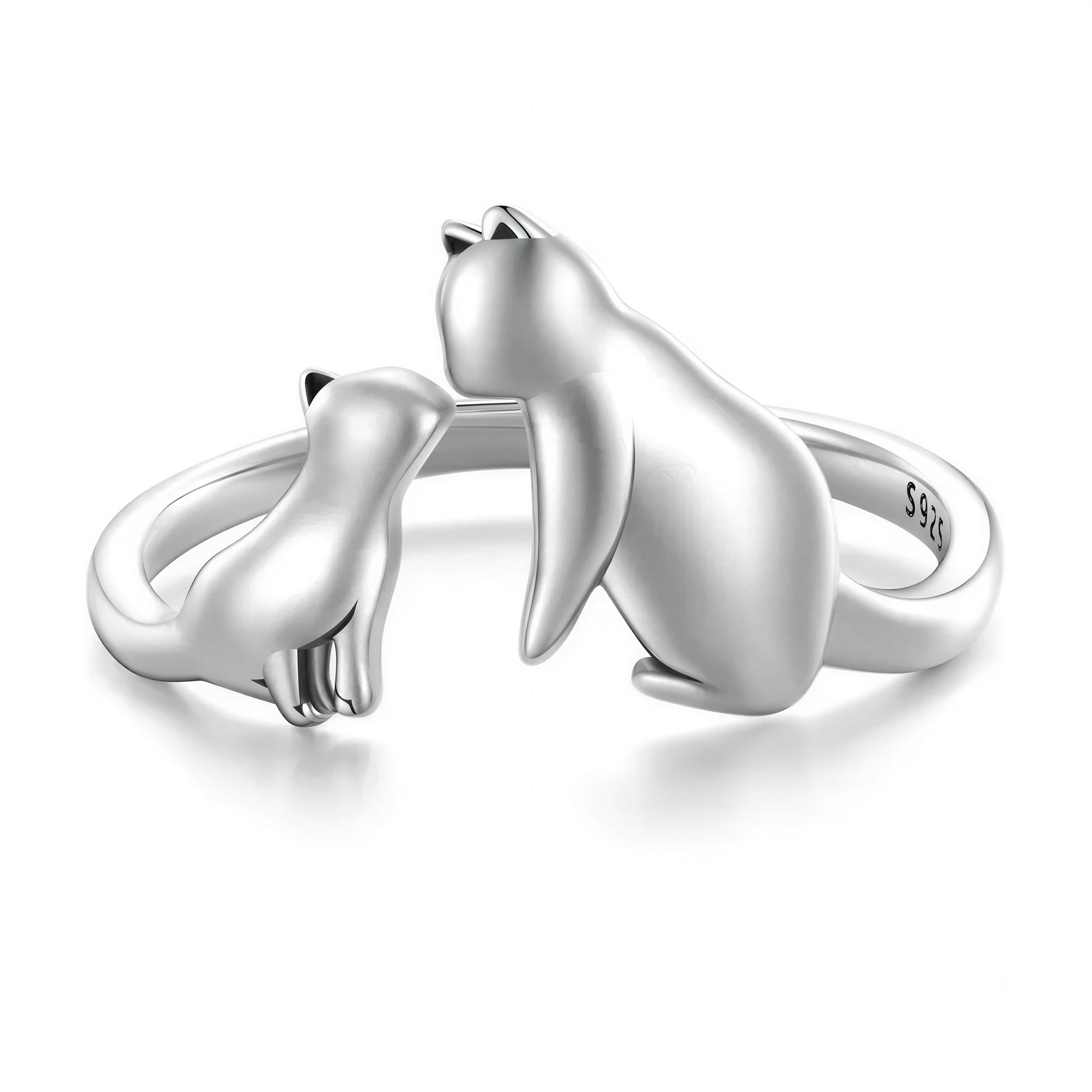 Bague Chat Argentée Style Ouvert - vue 2