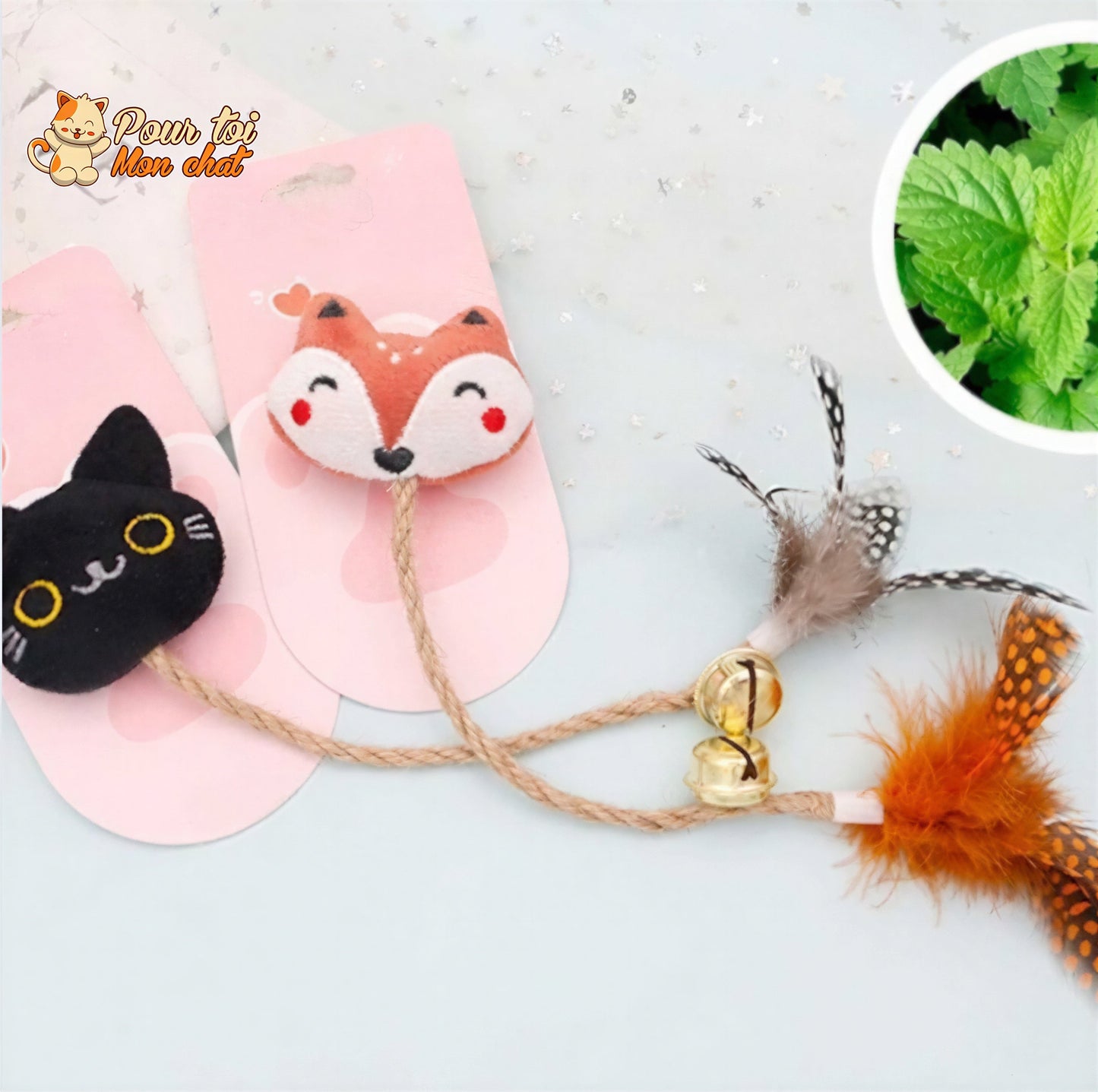 Jouet cloche en plumes pour chats Pour toi Mon chat