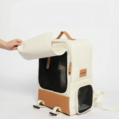 Sac à dos pliable de grande capacité en cuir et tissu Oxford pour chat - vue 3