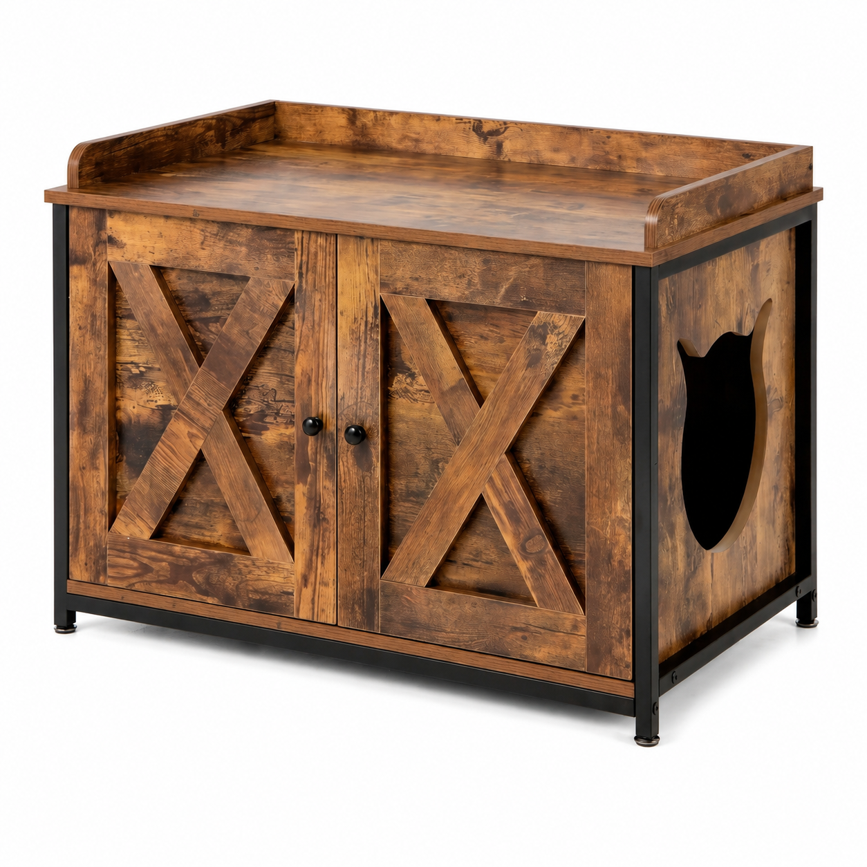 Meuble Litière Chat Style Table de Nuit Industrielle à Double Portes - vue 1
