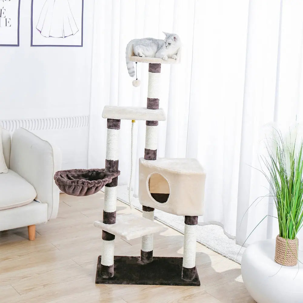 Arbre à chat beige avec corde et boule Pour toi Mon chat