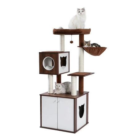 Tour d'arbre à chat en bois massif, maison de luxe avec armoire, jouet d'affichage à plusieurs niveaux pour chaton Pour toi Mon chat