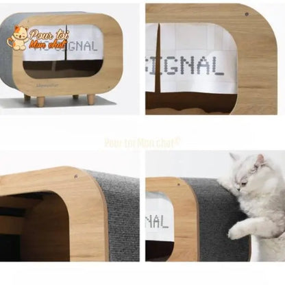 CABANE, LIT, MAISON - POUR CHAT MODERNE EN BOIS - TheRadioChat™ - Pour toi Mon chat