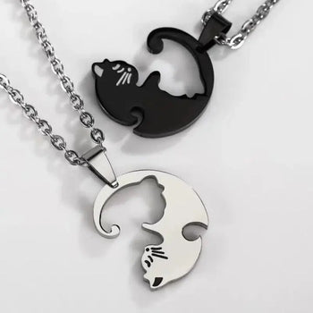 Collier de couple à design de chat en acier inoxydable Pour toi Mon chat