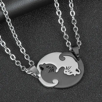 Collier de couple à design de chat en acier inoxydable Pour toi Mon chat