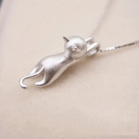 Collier et pendentif de chat de couleur argent Pour toi Mon chat