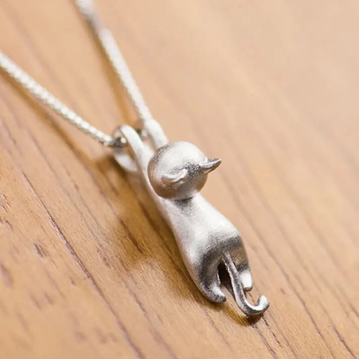 Collier et pendentif de chat de couleur argent Pour toi Mon chat