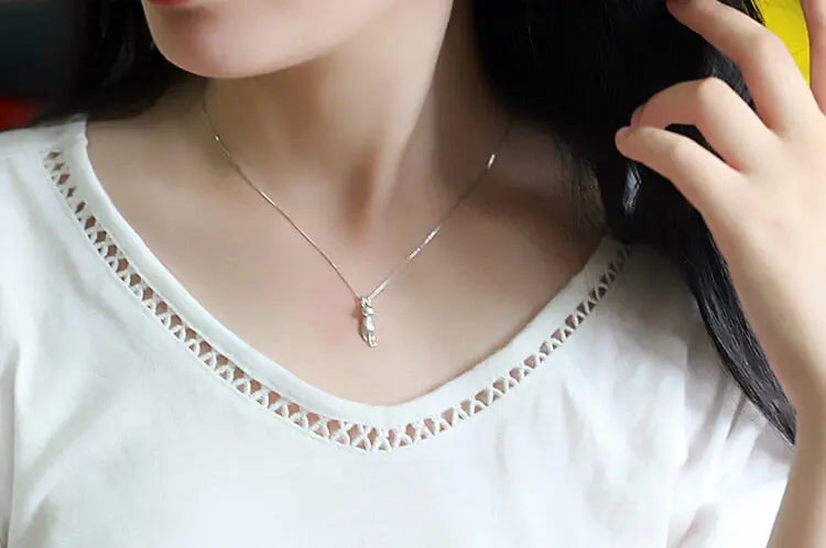 Collier et pendentif de chat de couleur argent Pour toi Mon chat