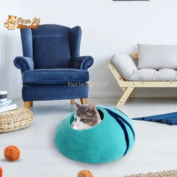 Lit grotte en laine fait à la main pour chats et chatons - CHAT'GROTTE™ - Pour toi Mon chat