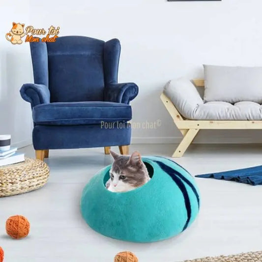 Lit grotte en laine fait à la main pour chats et chatons - CHAT'GROTTE™ - Pour toi Mon chat