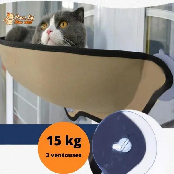 Lit suspendu à ventouses pour chat - Hamac-Fenêtre-Chat™ - Pour toi Mon chat