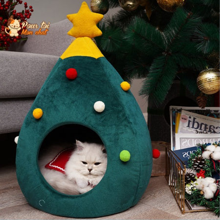 Noël - Niche, lit en forme de Sapin de Noël - MonBeauChatPin™ - Pour toi Mon chat