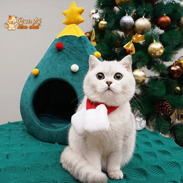 Noël - Niche, lit en forme de Sapin de Noël - MonBeauChatPin™ - Pour toi Mon chat