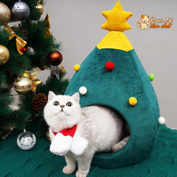 Noël - Niche, lit en forme de Sapin de Noël - MonBeauChatPin™ - Pour toi Mon chat