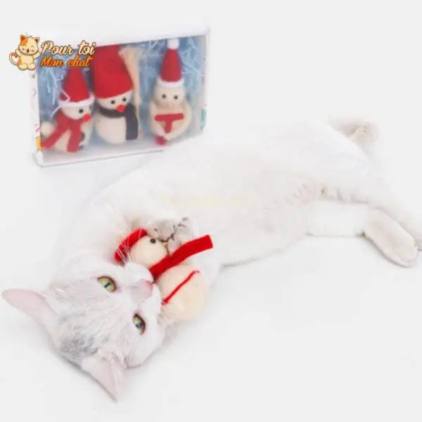 Noël Jouets, boule culbuto en feutre de laine, décors de Noël, Bonhomme de neige - Pour Chat - CulbutoNeigeChat™ - Pour toi Mon chat