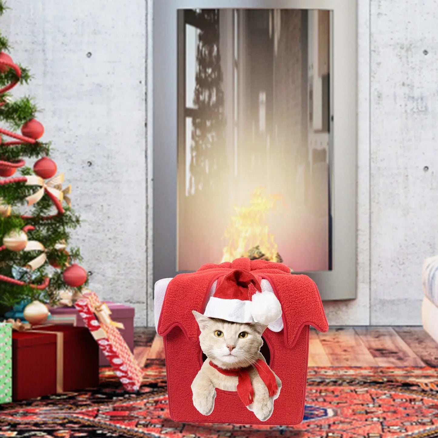 Noël cabane Lit pour Chat et Chien, fermée, doux et confortable - NoëlChatCadeau™ - Pour toi Mon chat