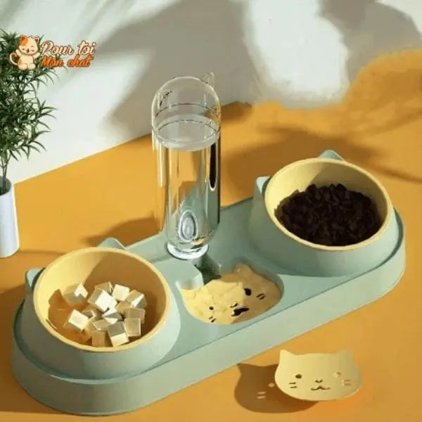 Fontaine à eau et bols à croquettes et friandises pour chat - Perfect Trio - Pour toi Mon chat