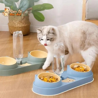 Fontaine à eau et bols à croquettes et friandises pour chat - Perfect Trio - Pour toi Mon chat