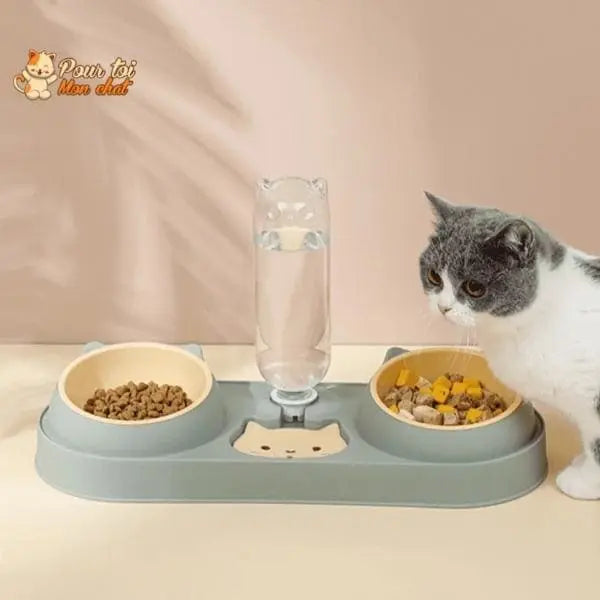 Fontaine à eau et bols à croquettes et friandises pour chat - Perfect Trio - Pour toi Mon chat