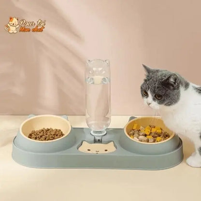 Fontaine à eau et bols à croquettes et friandises pour chat - Perfect Trio - Pour toi Mon chat