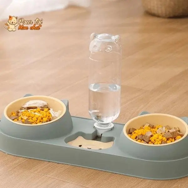 Fontaine à eau et bols à croquettes et friandises pour chat - Perfect Trio - Pour toi Mon chat