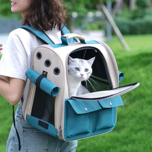 Sac à dos bleu pliable et ventilé pour chat Pour toi Mon chat