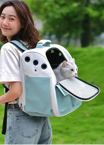 Sac à dos bleu pliable et ventilé pour chat Pour toi Mon chat