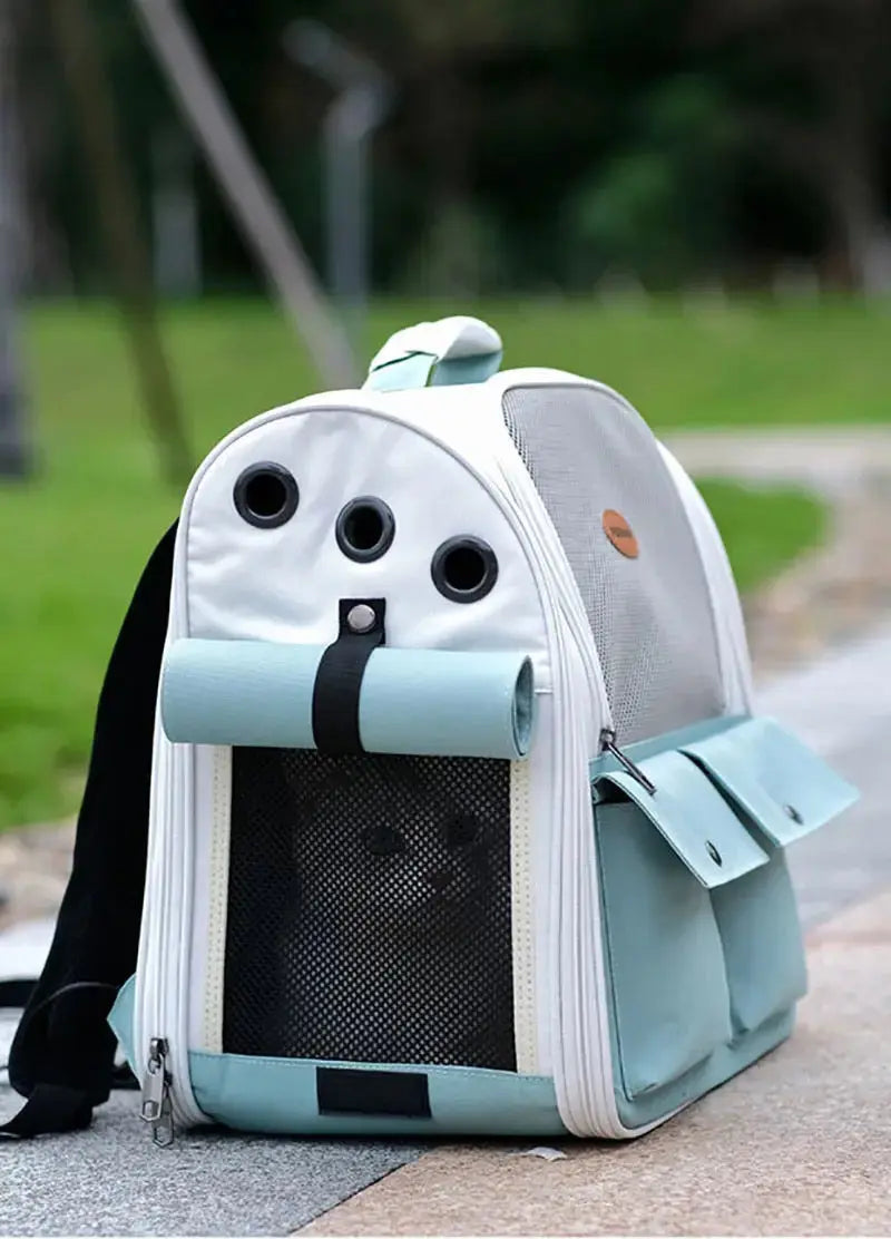 Sac à dos bleu pliable et ventilé pour chat Pour toi Mon chat