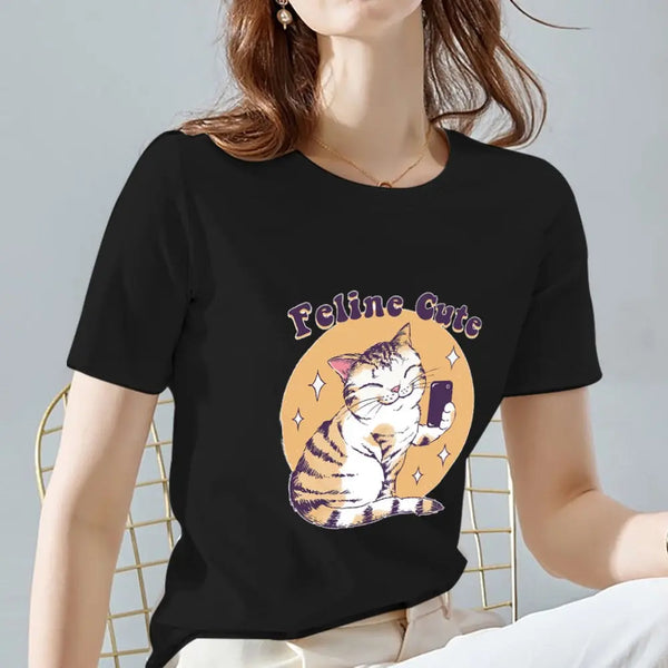 T-shirt décontracté avec imprimé à motif de chat pour femme Pour toi Mon chat