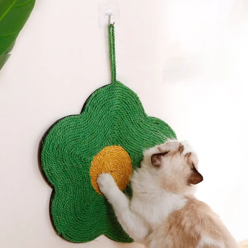 Tapis à griffes de chat en sisal à forme de fleur Pour toi Mon chat