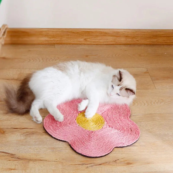 Tapis à griffes de chat en sisal à forme de fleur Pour toi Mon chat