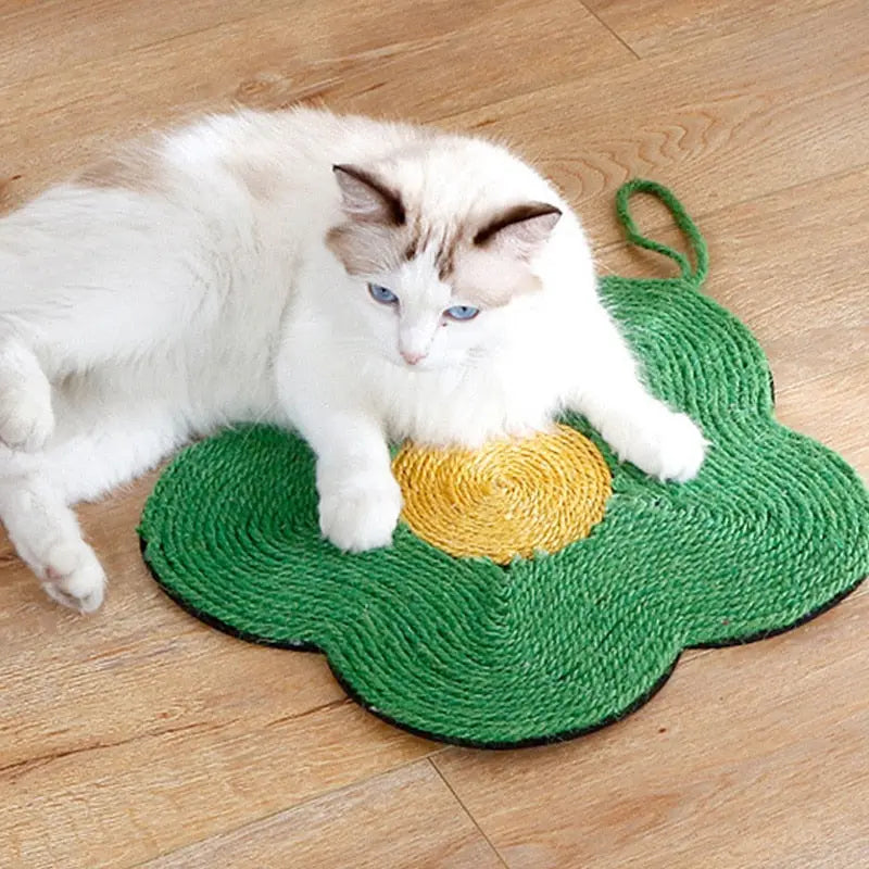 Tapis à griffes de chat en sisal à forme de fleur Pour toi Mon chat