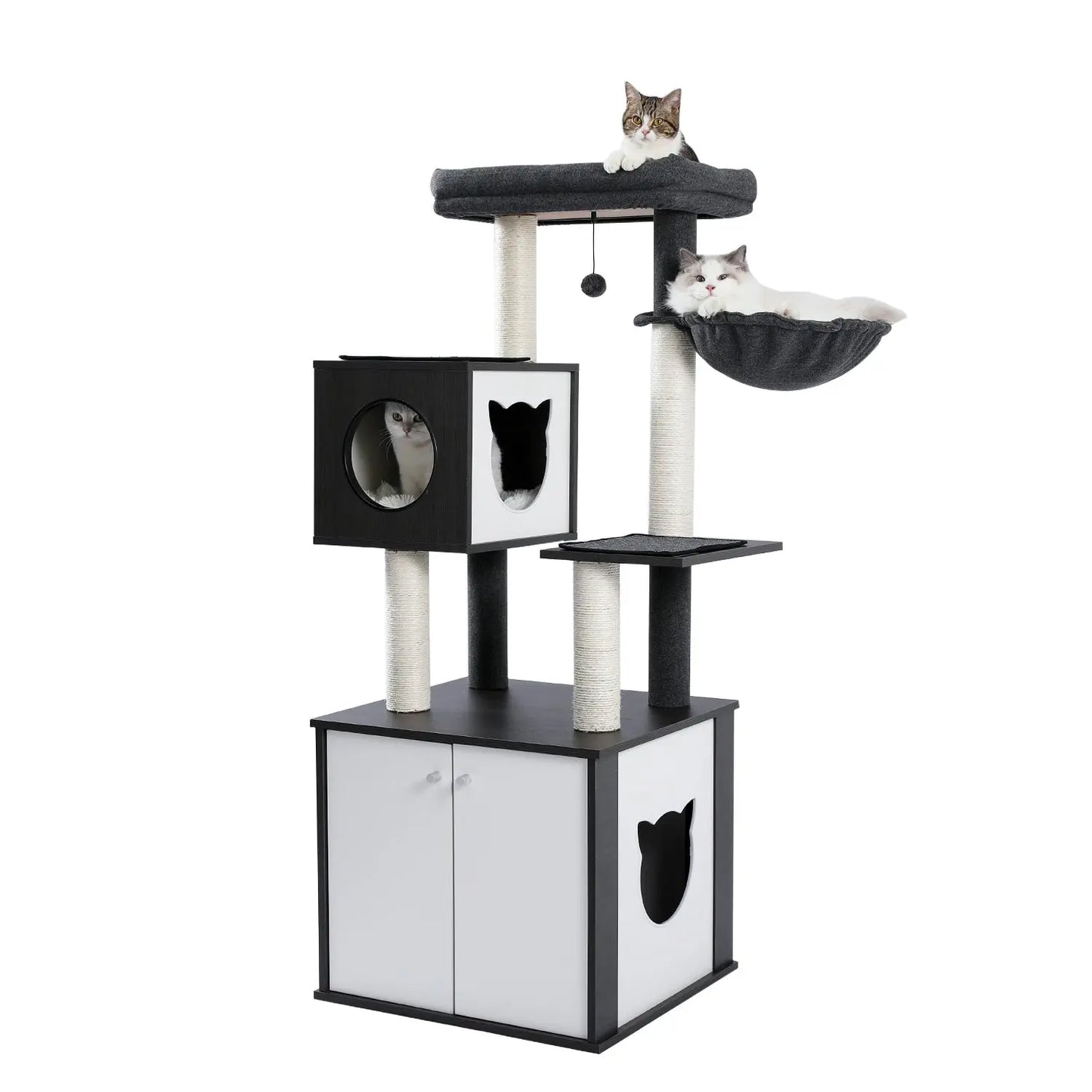 Tour d'arbre à chat en bois massif, maison de luxe avec armoire, jouet d'affichage à plusieurs niveaux pour chaton Pour toi Mon chat