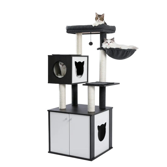 Tour d'arbre à chat en bois massif, maison de luxe avec armoire, jouet d'affichage à plusieurs niveaux pour chaton Pour toi Mon chat